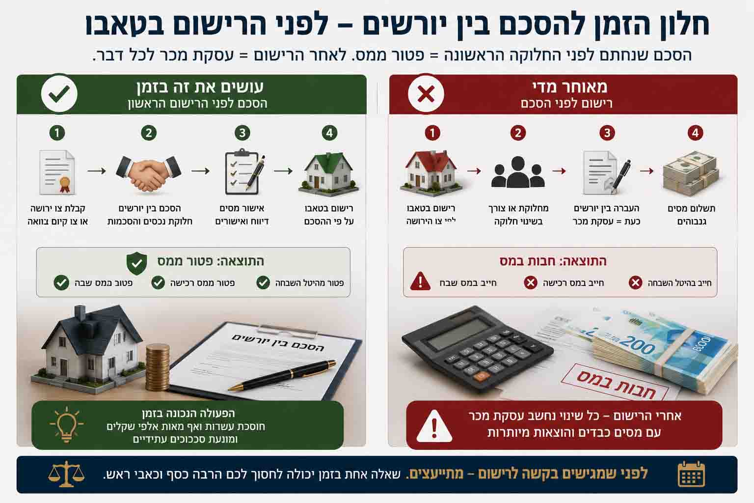 חלון הזמן לעריכת הסכם בין יורשים לפני רישום הנכסים בטאבו