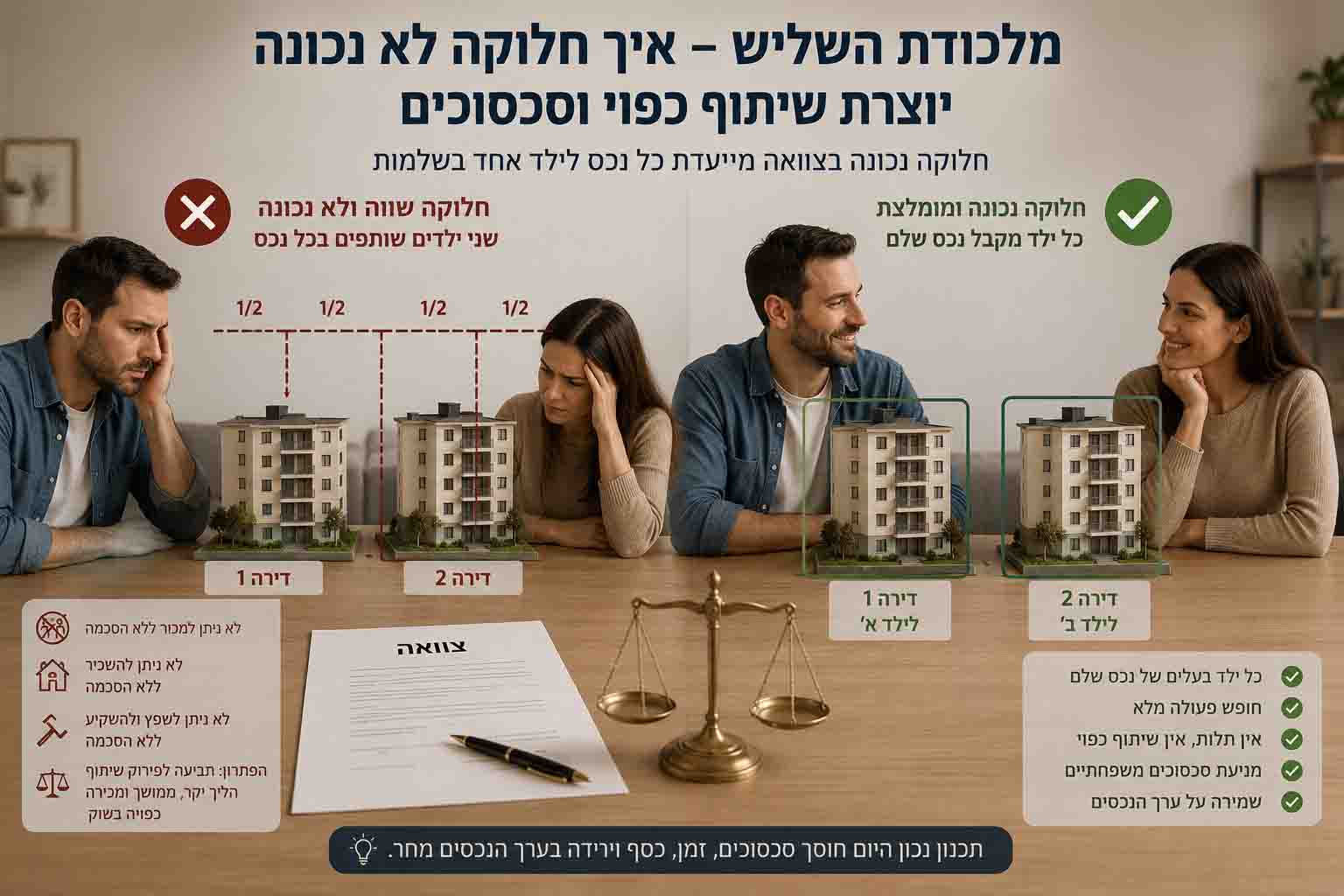 השוואה בין העלויות המיסויות של העברה בין דורית ללא תכנון לבין תכנון נכון של נכסי נדל"ן