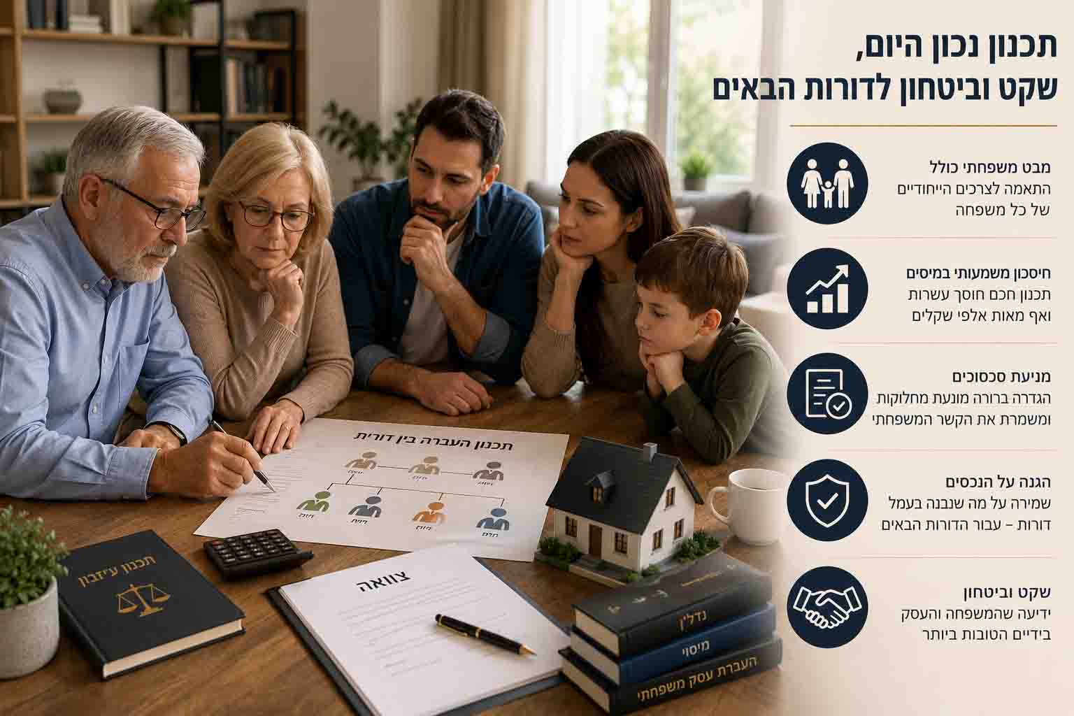 משפחה מתכננת העברה בין דורית של נכסי נדל"ן באמצעות צוואה ותכנון עיזבון