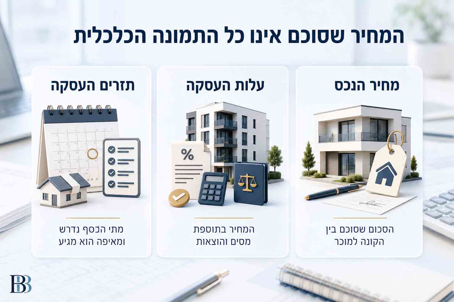 ההבדל בין מחיר הנכס, עלות עסקת המקרקעין ותזרים התשלומים