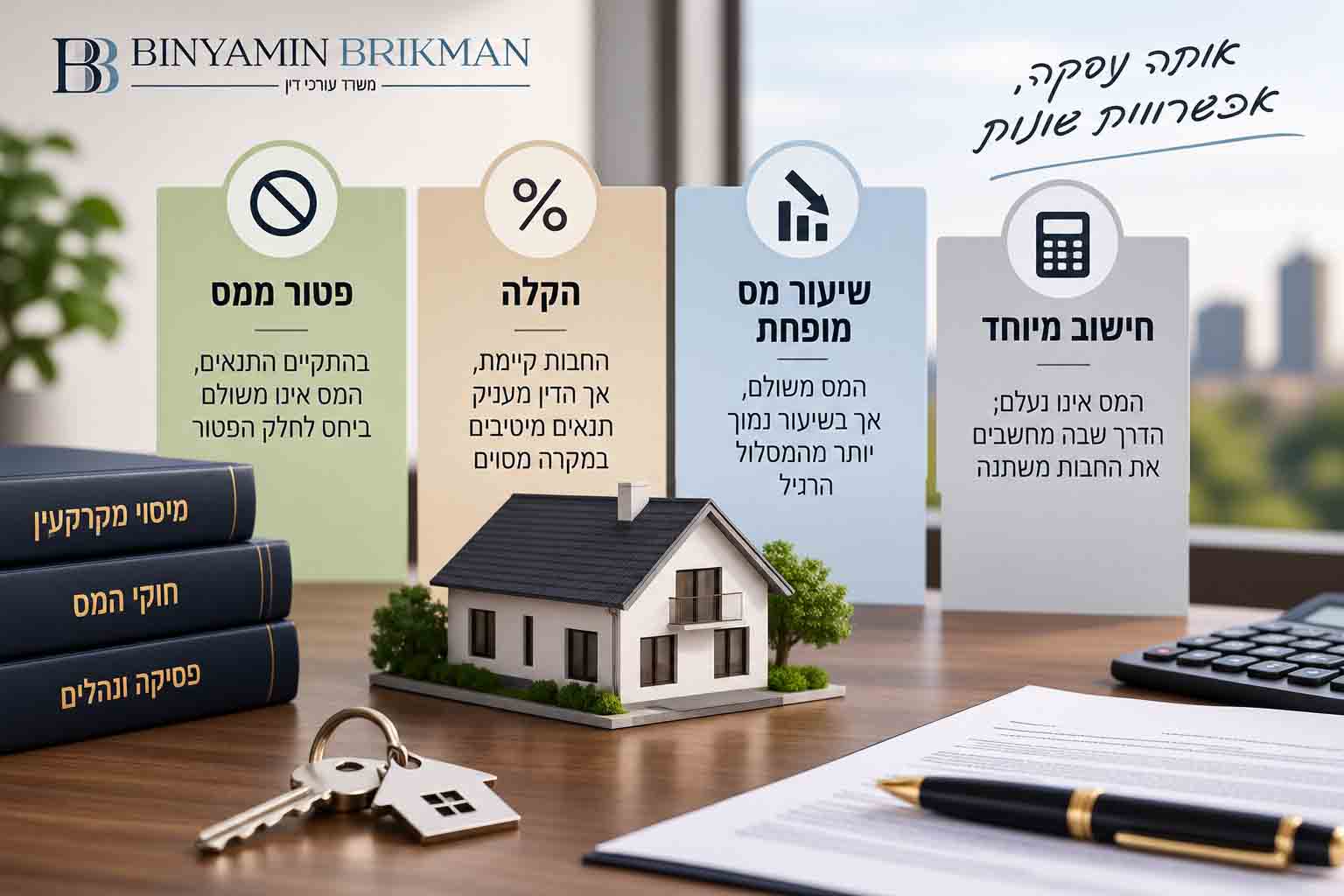 ההבדל בין פטור ממס, הקלה, שיעור מס מופחת וחישוב מיוחד במיסוי מקרקעין
